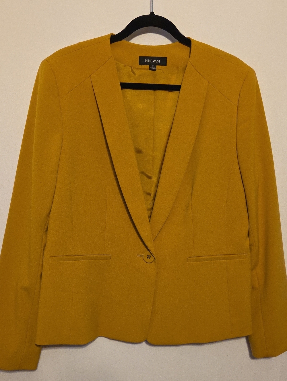 Nine West Mustard Yellow Single-Button Lined Blazer Size 12 EUC